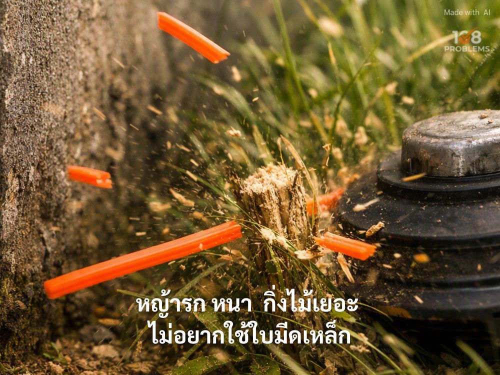 ตัดหญ้าเหนียวไม่ขาด สายเอ็นขาดบ่อย หรือกลัวสะเก็ดหินกระเด็นใส่ แก้ปัญหาวิธีไหนดี?