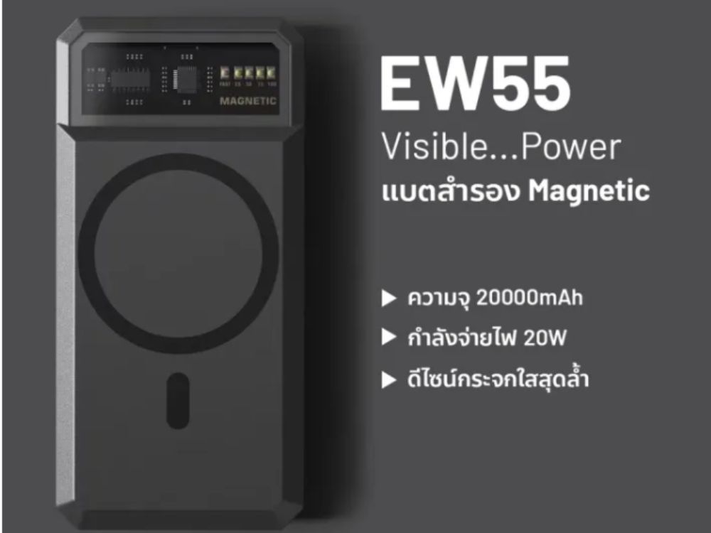 Orsen Eloop EW55 แบตสำรอง ชาร์จไร้สาย 20000mAh PD 20W Magnetic PowerBank